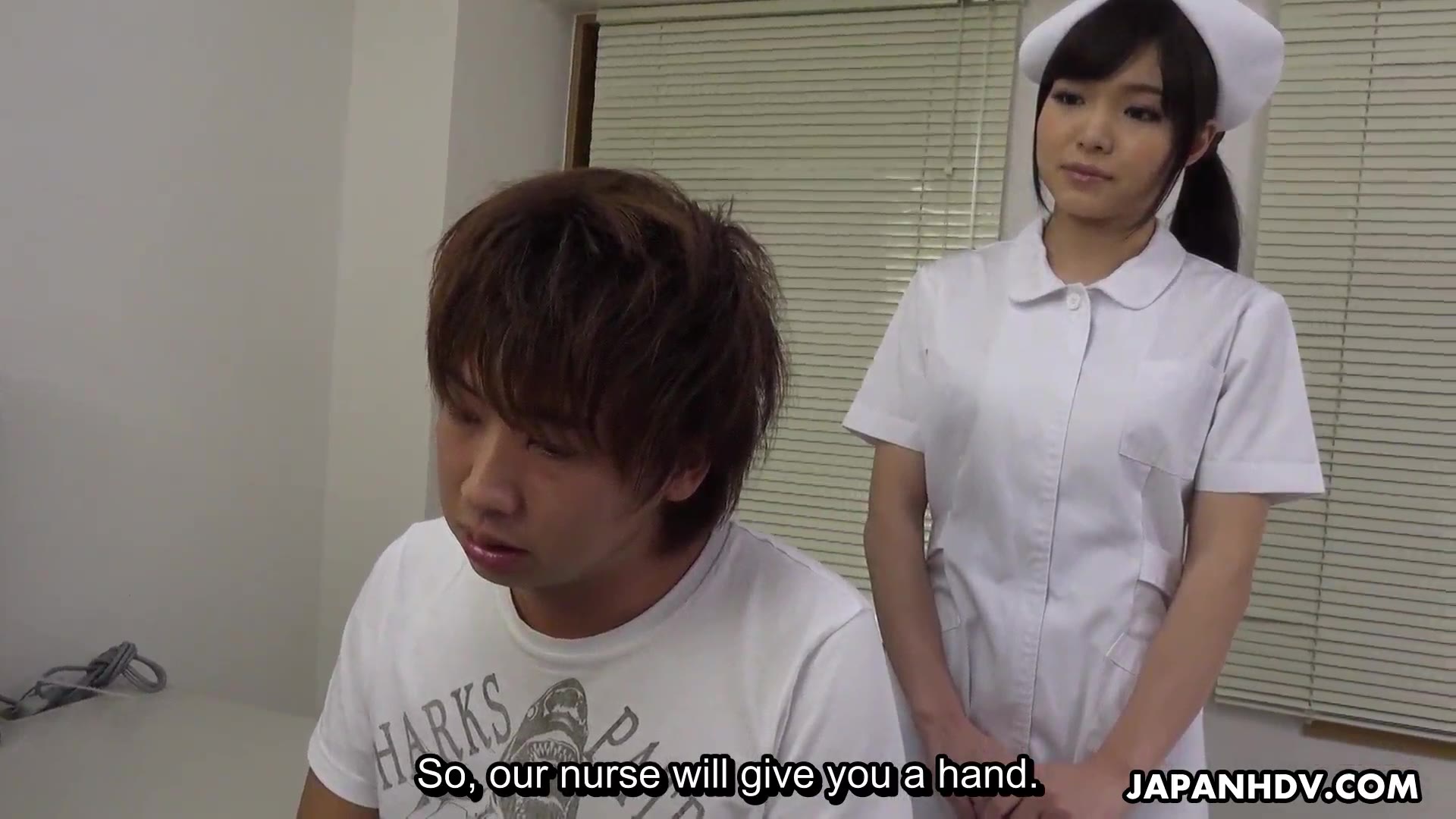 Japanese nurse Shino Aoi blows a patient's dick in the doctor's office uncensored.